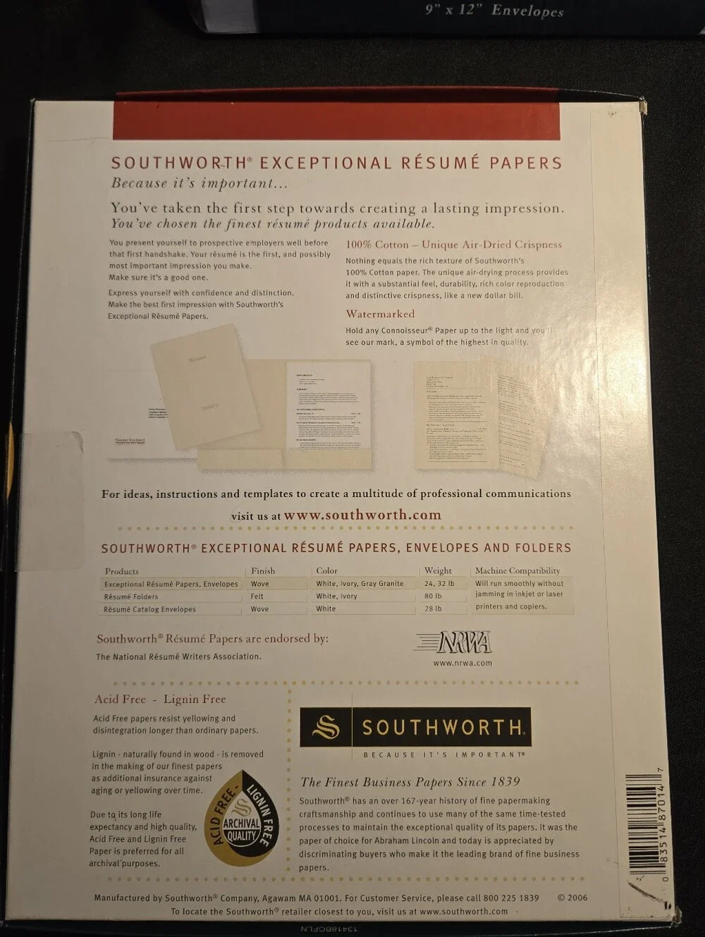 Southworth Connoisseur Collection Linen Résumé Paper + Mailing Envelopes